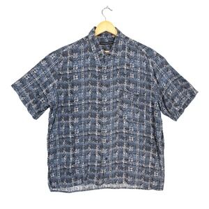 Manhattan Shirt Mens XL Blue Excellent Short Sleeve Button Up Abstract Print